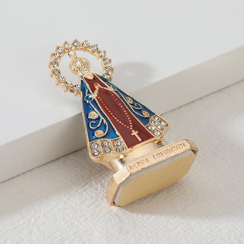 1 Packung katholische Jungfrau Maria Statue Figur Nossa Senhora Aparecida religiöse Heimdekoration (Goldbrauner weißer Diamant-Heiligenschein - Image 1