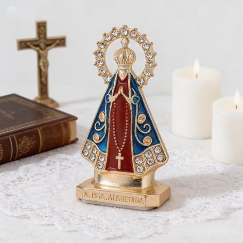 1 Packung katholische Jungfrau Maria Statue Figur Nossa Senhora Aparecida religiöse Heimdekoration (Goldbrauner weißer Diamant-Heiligenschein - Image 4