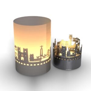 13gramm Lissabon Skyline Tube Teelicht Schattenspiel - Souvenir für Lissabon-Fans mit magischem Charme: Praca do Comercio, Elvator Santa Justa, Electric Tram 28 und mehr! - Glas, Gelb - Image 1