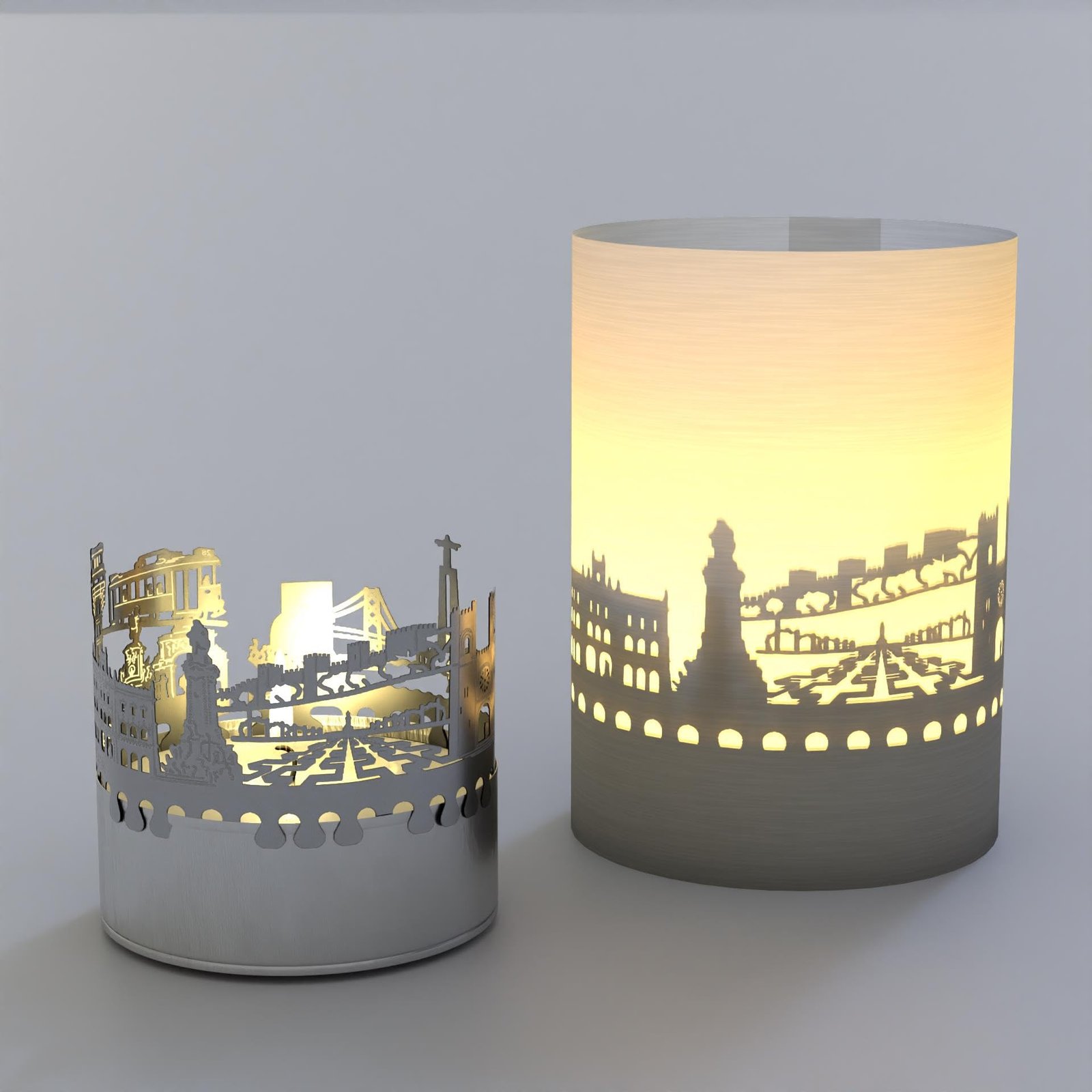 13gramm Lissabon Skyline Tube Teelicht Schattenspiel - Souvenir für Lissabon-Fans mit magischem Charme: Praca do Comercio, Elvator Santa Justa, Electric Tram 28 und mehr! - Glas, Gelb - Image 2