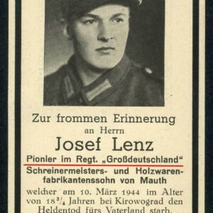 2.Weltkrieg Orig. STERBEBILD - Death Card - REGT. GROSSDEUTSCHLAND - Ostfront 1944 - Image 1