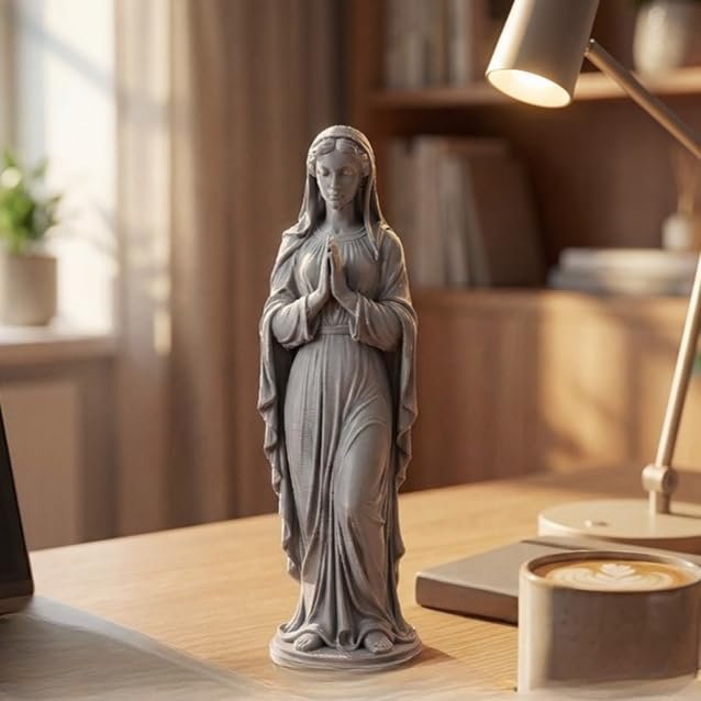3D-gedruckte Statue der betenden Jungfrau Maria, religiöse Jungfrau Maria, christliche Heimdekoration, spirituelle Gebetsfigur, religiöses Geschenk für Gläubige, Schreibtischregal-Ornament (grau) - Image 1