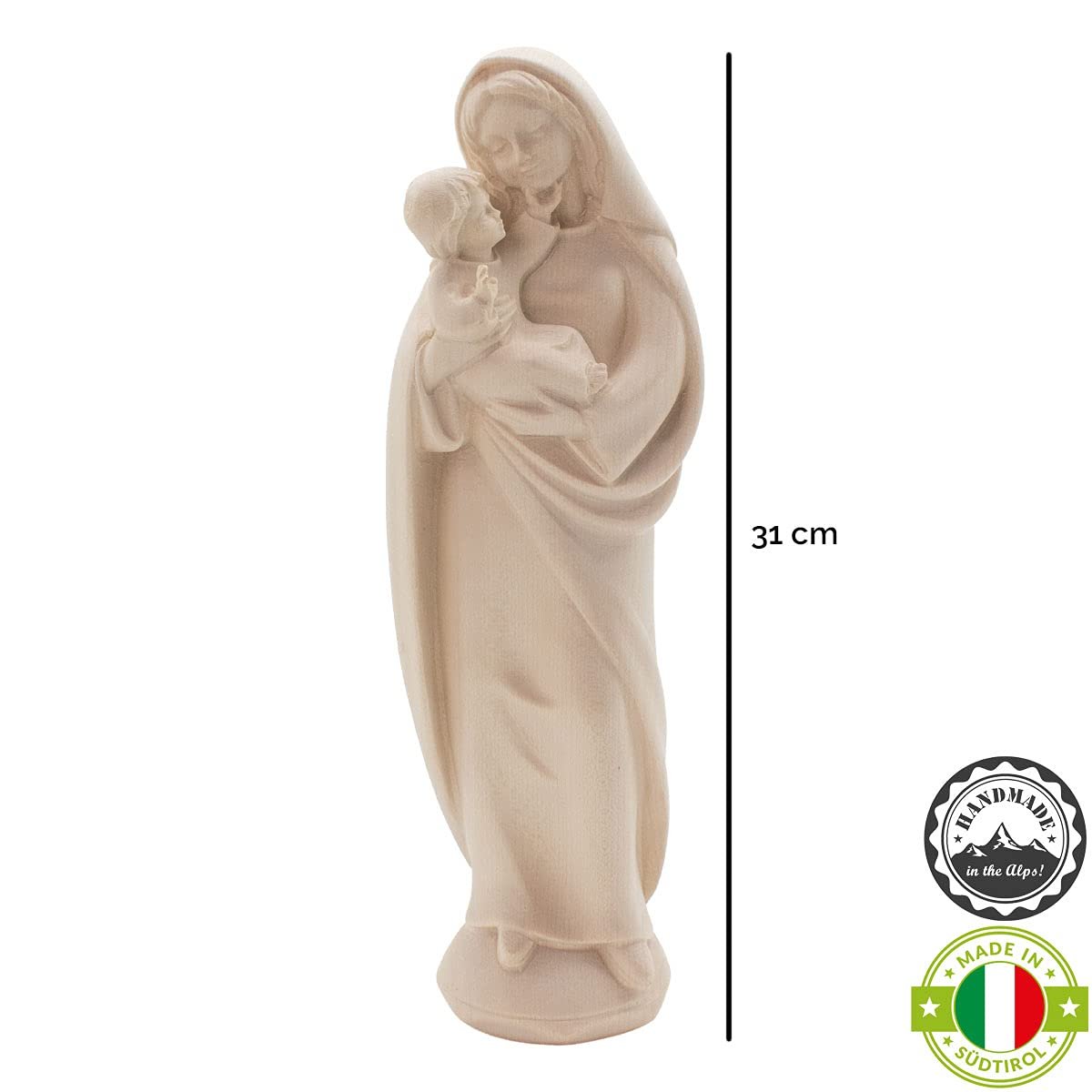 4betterdays.com NATURlich leben! Madonna der Liebe mit Kind | Massivholz Figur | Natur | Höhe 31 cm | Made in Südtirol - Image 3