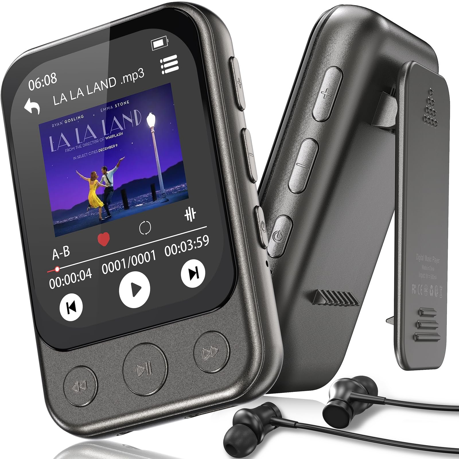 64GB MP3 Player Bluetooth 5.3 mit Clip & Lautsprecher, Sport Musik-Player mit Touchscreen und Tasten, unabhängiger Lautstärkeregler, FM-Radio, Sprachaufnahme, erweiterbar auf bis zu 128GB - Image 1