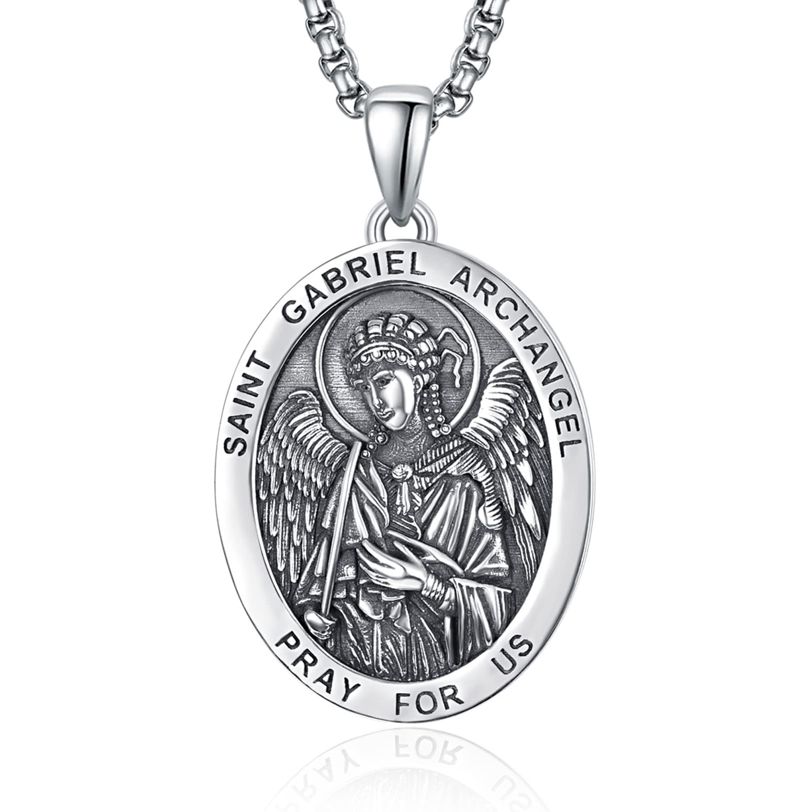 ADMETUS Erzengel Gabriel Kette 925 Sterling Silber Heiliger Gabriel Erzengel Anhänger Erzengel Gabriel Medaille Religiöse Geschenk für Herren - Image 1