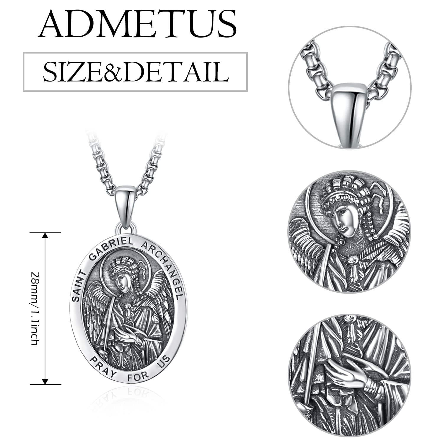ADMETUS Erzengel Gabriel Kette 925 Sterling Silber Heiliger Gabriel Erzengel Anhänger Erzengel Gabriel Medaille Religiöse Geschenk für Herren - Image 2