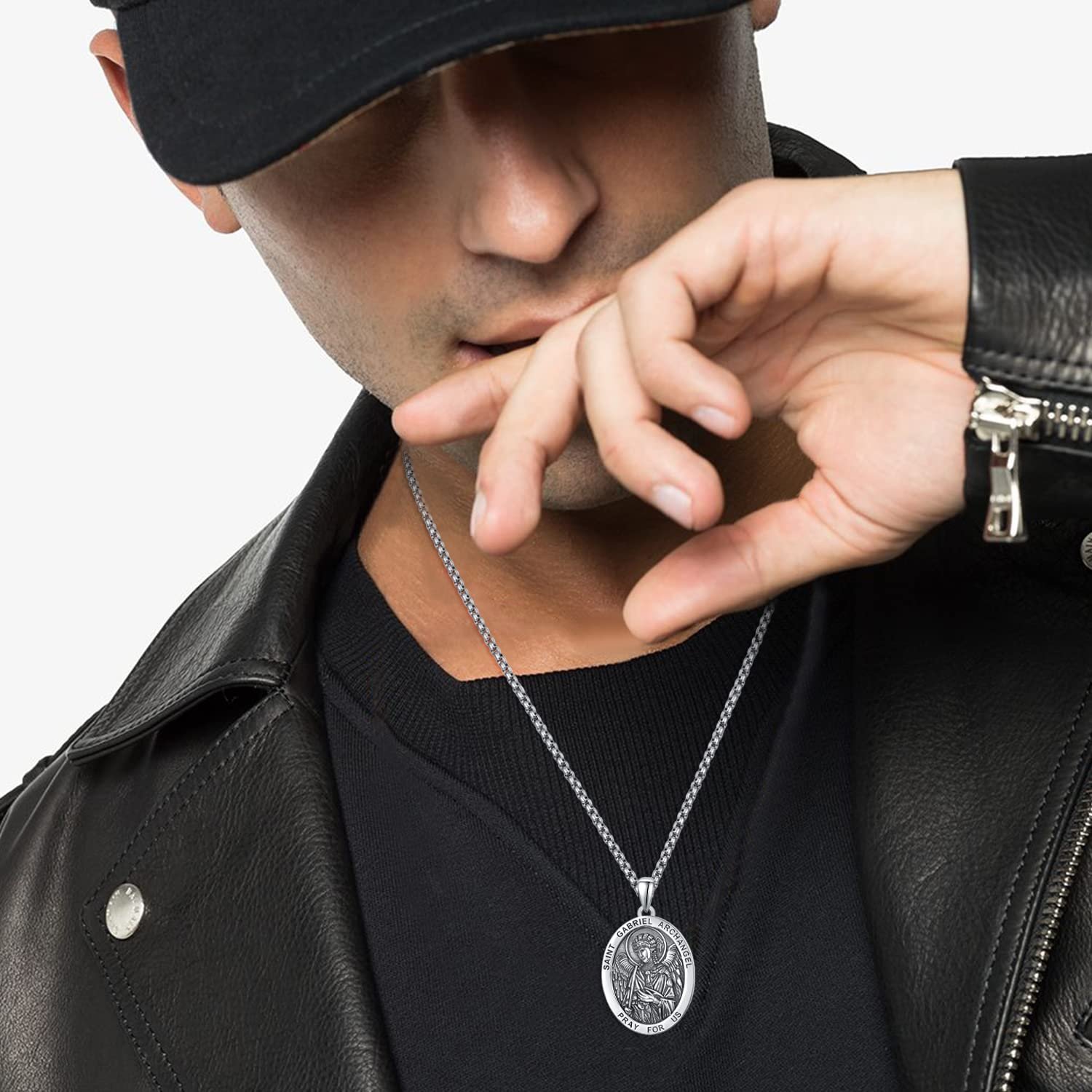 ADMETUS Erzengel Gabriel Kette 925 Sterling Silber Heiliger Gabriel Erzengel Anhänger Erzengel Gabriel Medaille Religiöse Geschenk für Herren - Image 3