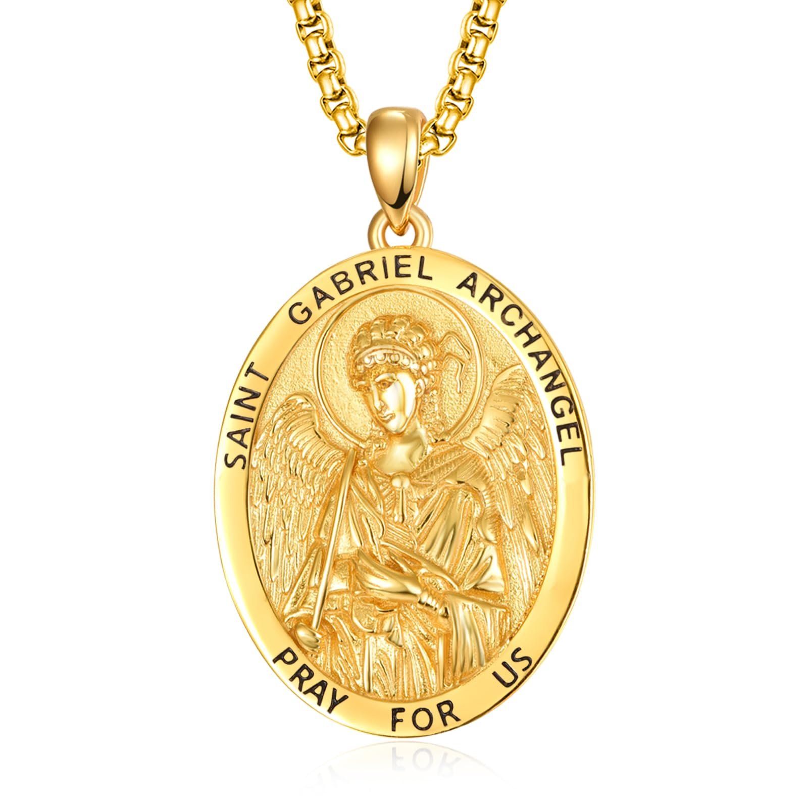 ADMETUS Gold Erzengel Gabriel Kette 925 Sterling Silber Heiliger Gabriel Erzengel Anhänger Gold Erzengel Gabriel Medaille Religiöse Geschenk für Herren - Image 1