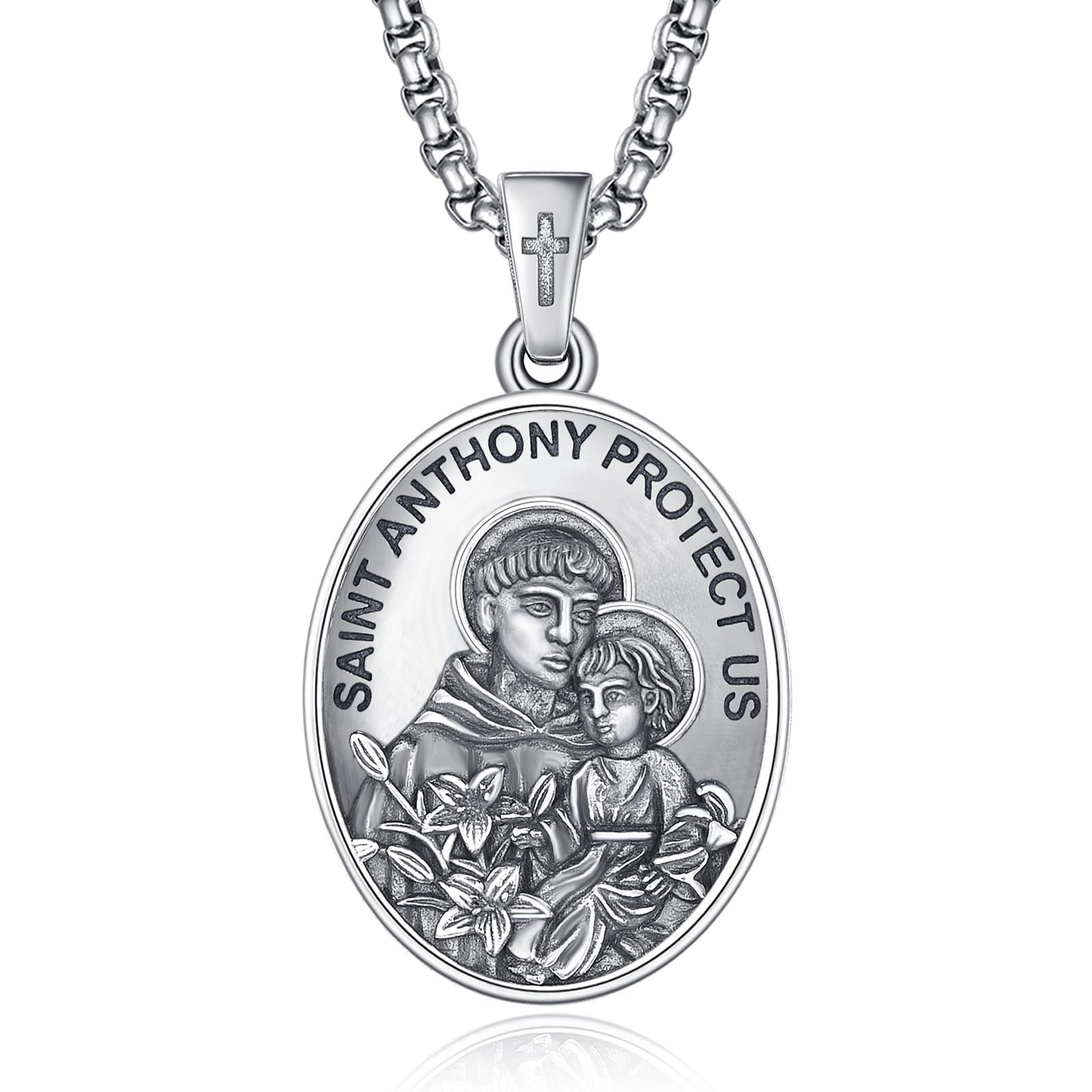 ADMETUS Heiliger Antonius Anhänger Silber 925 Heilige Antonius Kette Halskette Medaille Amulett Schmuck Religiöser Geschenke für Herren - Image 1