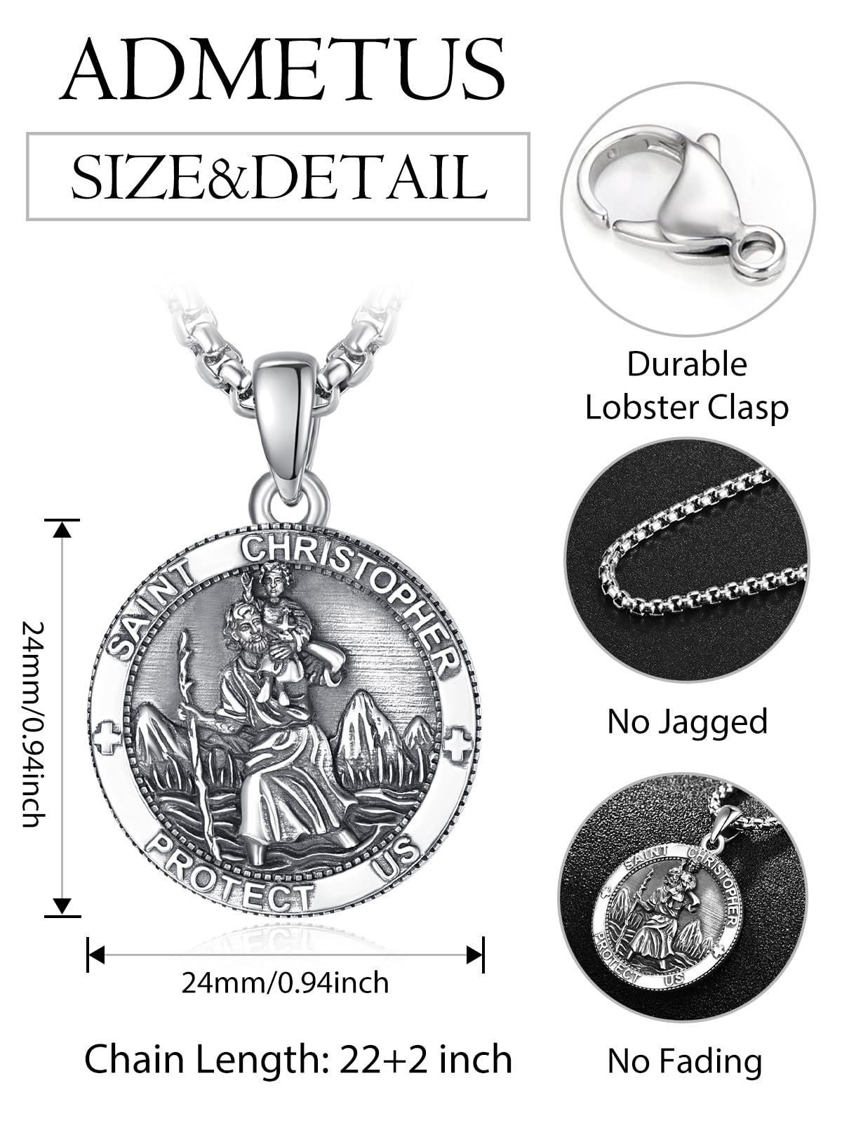 ADMETUS Heiliger Christophorus Kette 925 Silber Heilige Christopherus Anhänger St Christopher Halskette Amulett Schmuck Religiöser Geschenke für Herren - Image 2