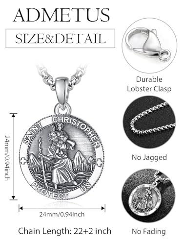 ADMETUS Heiliger Christophorus Kette 925 Silber Heilige Christopherus Anhänger St Christopher Halskette Amulett Schmuck Religiöser Geschenke für Herren - Image 3