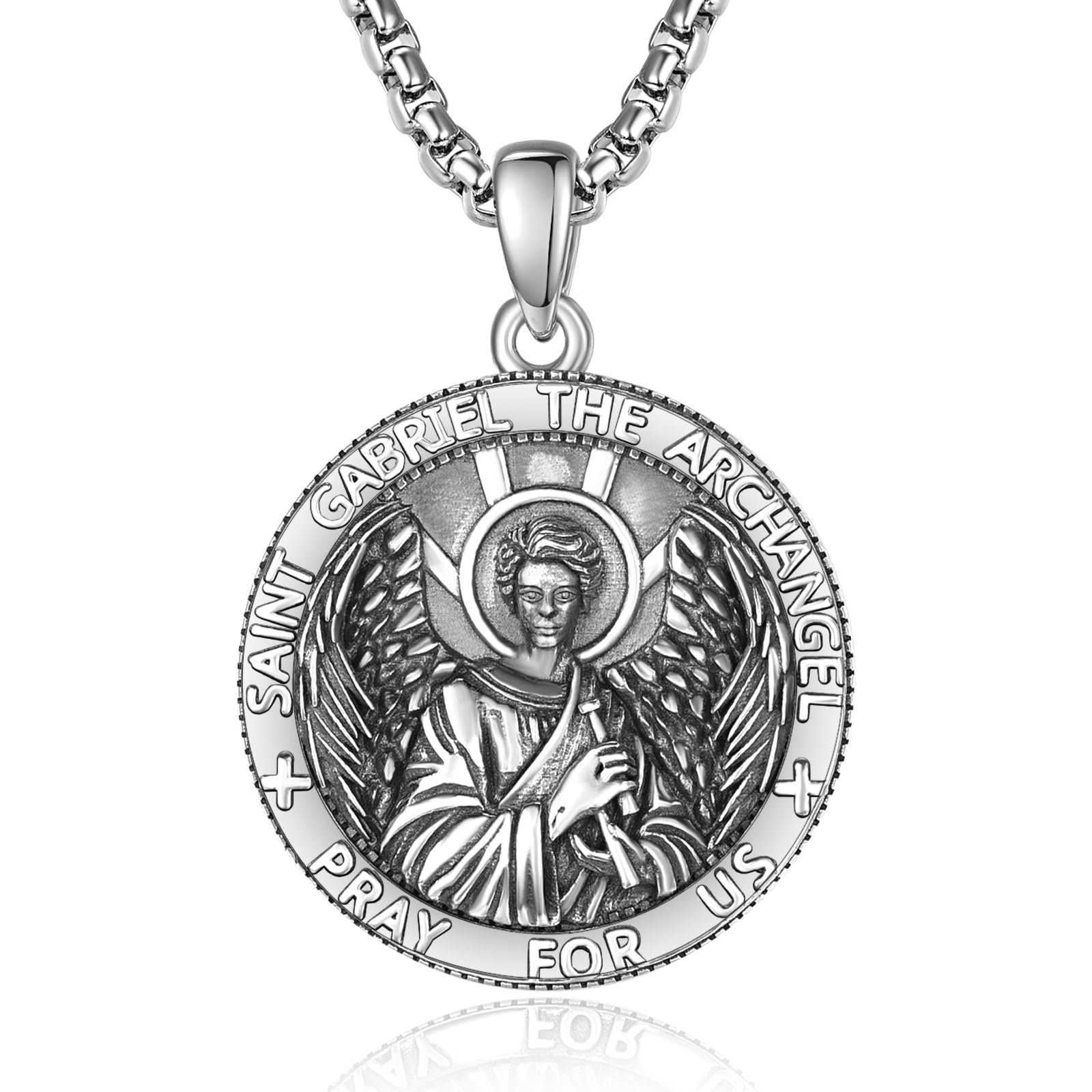 ADMETUS Heiliger Gabriel Anhänger 925 Silber Heilige Erzengel Gabriel Kette Halskette Medaille Amulett Schmuck Religiöser Geschenke für Herren - Image 1