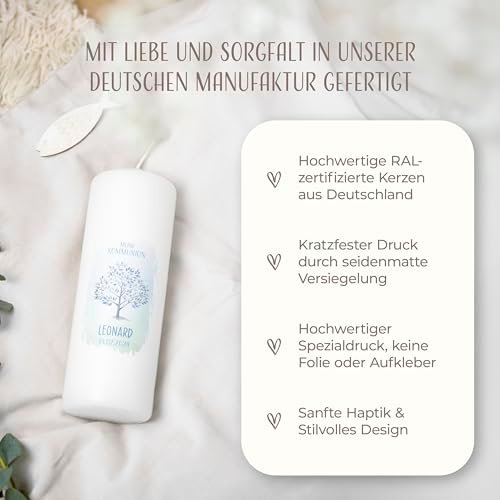 AMARI ® Kommunionkerze Personalisiert Baum des Lebens (002.08.01) H:20cm/⌀:7cm - Für Junge/Mädchen - Selbst Gestalten - Image 9
