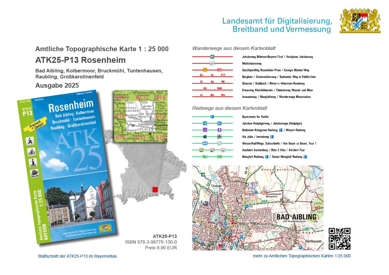 ATK25-P13 Rosenheim (Amtliche Topographische Karte 1:25000): Bad Aibling, Kolbermoor, Bruckmühl, Tuntenhausen, Raubling, Großkarolinenfeld (ATK25 Amtliche Topographische Karte 1:25000 Bayern) - Image 3