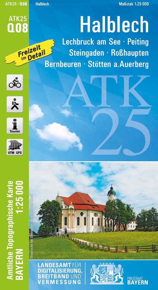 ATK25-Q08 Halblech (Amtliche Topographische Karte 1:25000): Lechbruck am See, Peiting, Steingaden (mit Wieskirche), Roßhaupten, Bernbeuren, Stötten ... Amtliche Topographische Karte 1:25000 Bayern) - Image 1