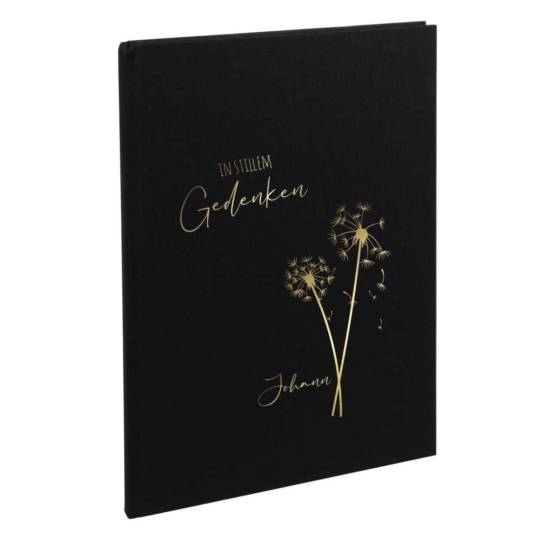 AWASG Kondolenzbuch Trauer - Personalisiert mit Name - Gedenkbuch und Erinnerungsbuch zur Trauerfeier - Beileidsbuch Schwarz Blanko Seiten - Pusteblume in stillem Gedenken - Image 1