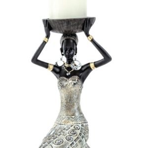 Afrikanerin mit Kerzenhalter 23 cm groß afrikanische Frauen Figur Afrika Mehrfarbig - Image 1