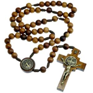 Alexander Castle Solide Hölzerne Rosenkranz Perlen Katholisch (Handmade - Brazilian Walnut) mit St. Benedikt Herzstück - Kommt in Velours-Geschenk-Beutel - Image 1