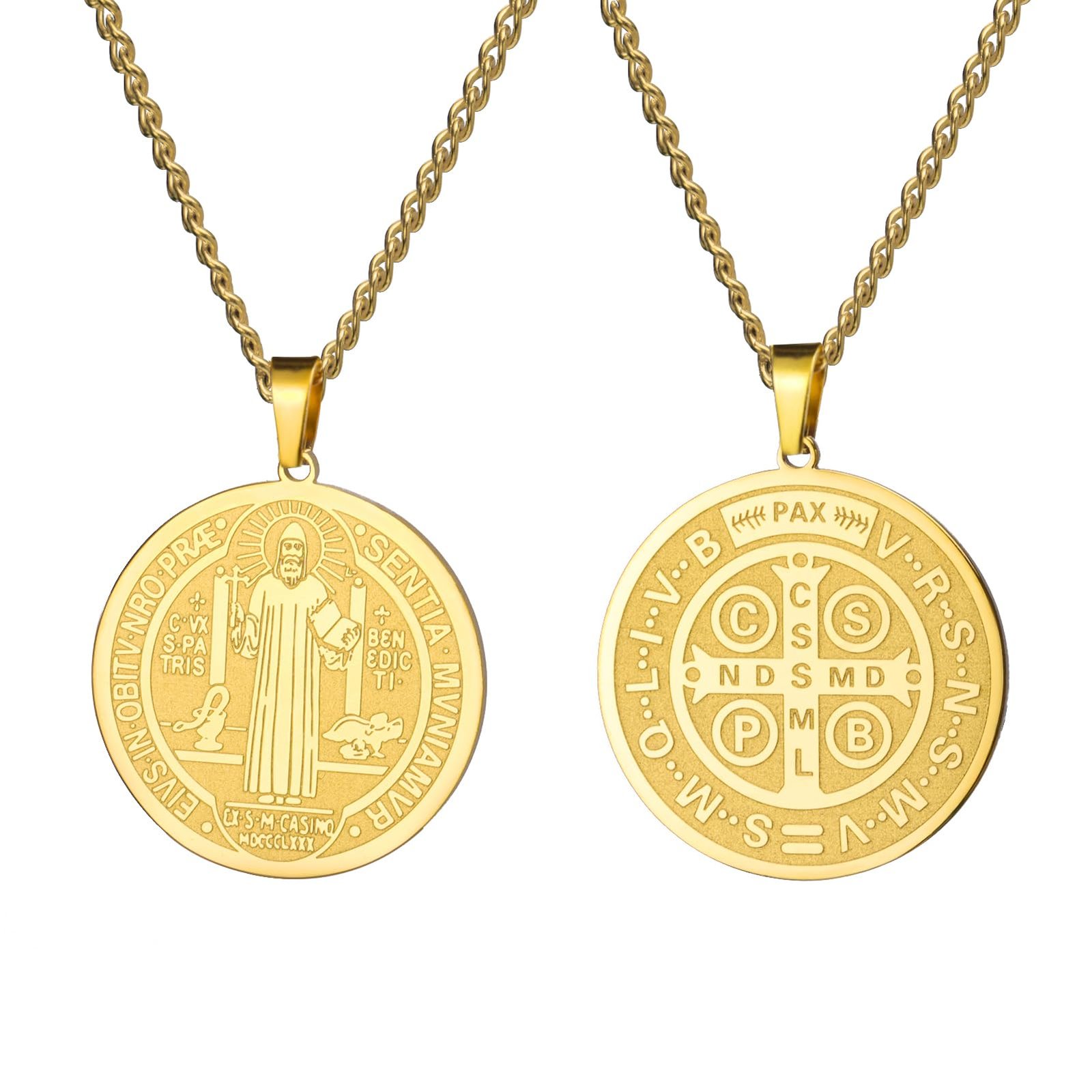 Amaxer Heiliger Benedikt von Nursia Halskette Heilige Medaille Religiöser Schutz Amulett Schmuck Halskette für Frauen Männer (Gold) - Image 1