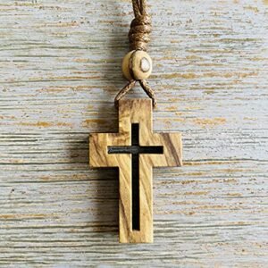 Ampals, Braune Halskette mit Kreuz, Perlen, Olivenholz, authentisch, handgefertigt in Jerusalem, Schutz für Auto, Geschenk, Box aus Kraftpapier mit Jutekordel, Wohlbefinden, Haus, christliche Party, - Image 10