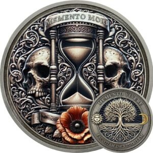 AtSKnSK Memento Mori Sanduhr Doppelkopf Totenkopf Münze – Stoisches Medaillon,Erinnerungsstück und Geschenk für Damen und Herren - Image 1
