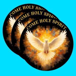Aufkleber "Come Holy Spirit", katholischer Jesus, Bibelvers, christlicher Glaube, religiöser Bibelvers, Bücher, Laptops, Handy, Wasserflaschen, Becher, Kindle, 7,6 x 7,6 cm, 3 Stück - Image 1