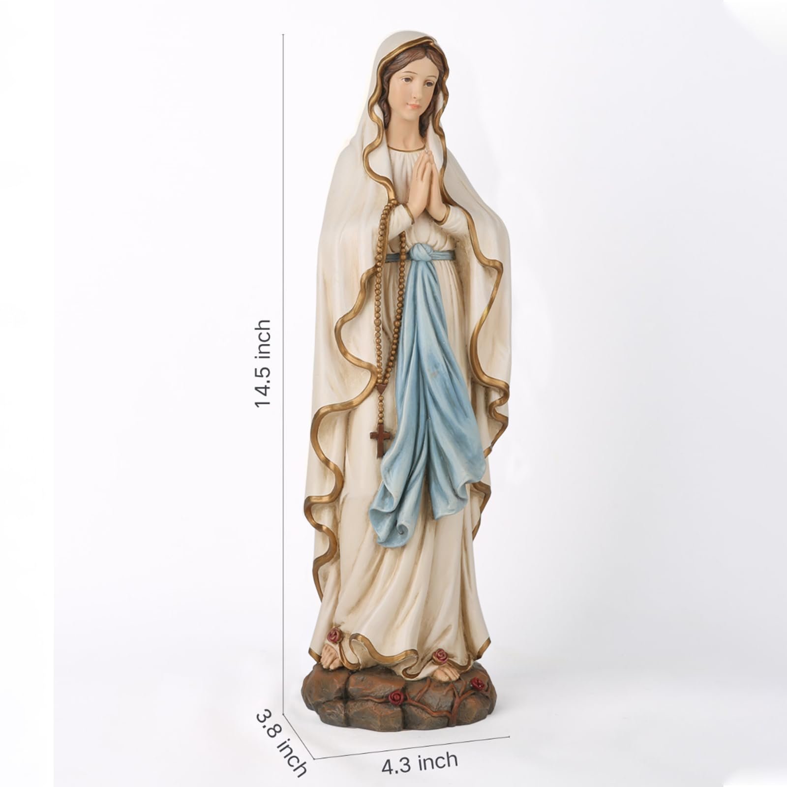 BC BUILDCLASSIC BC katholische Statue Unserer Lieben Frau von Lourdes, gesegnete Jungfrau Maria, religiöses Geschenk für Heimdekoration, 37,8 cm hoch, Renaissance-Skulptur, handgefertigt von - Image 4