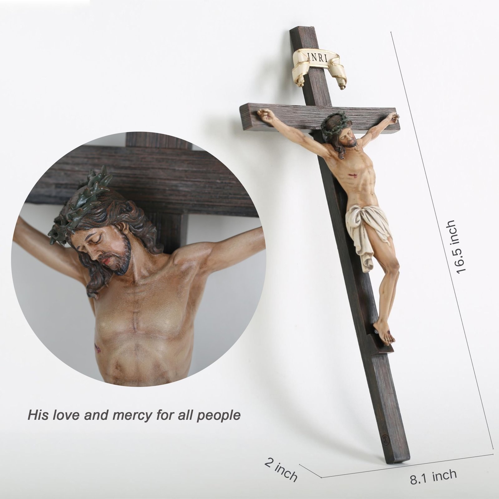 BC Katholisches Kruzifix, Wandkreuz, 40,6 cm, Jesus Christus, Innendekoration, religiöses Sammlerstück, Geschenke, Renaissance-Skulptur, handgefertigt von Buildclassic - Image 4