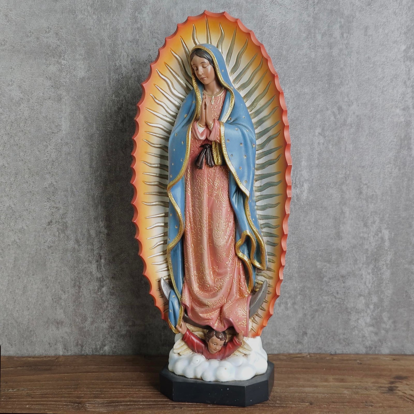 BC katholische Statue Our Lady of Guadalupe, Virgen De Guadalupe Figur, Heilige Mutter Maria, religiöses Geschenk für Mutter, katholische Heimdekoration, 17,8 cm hoch, handbemalte Skulptur von - Image 4