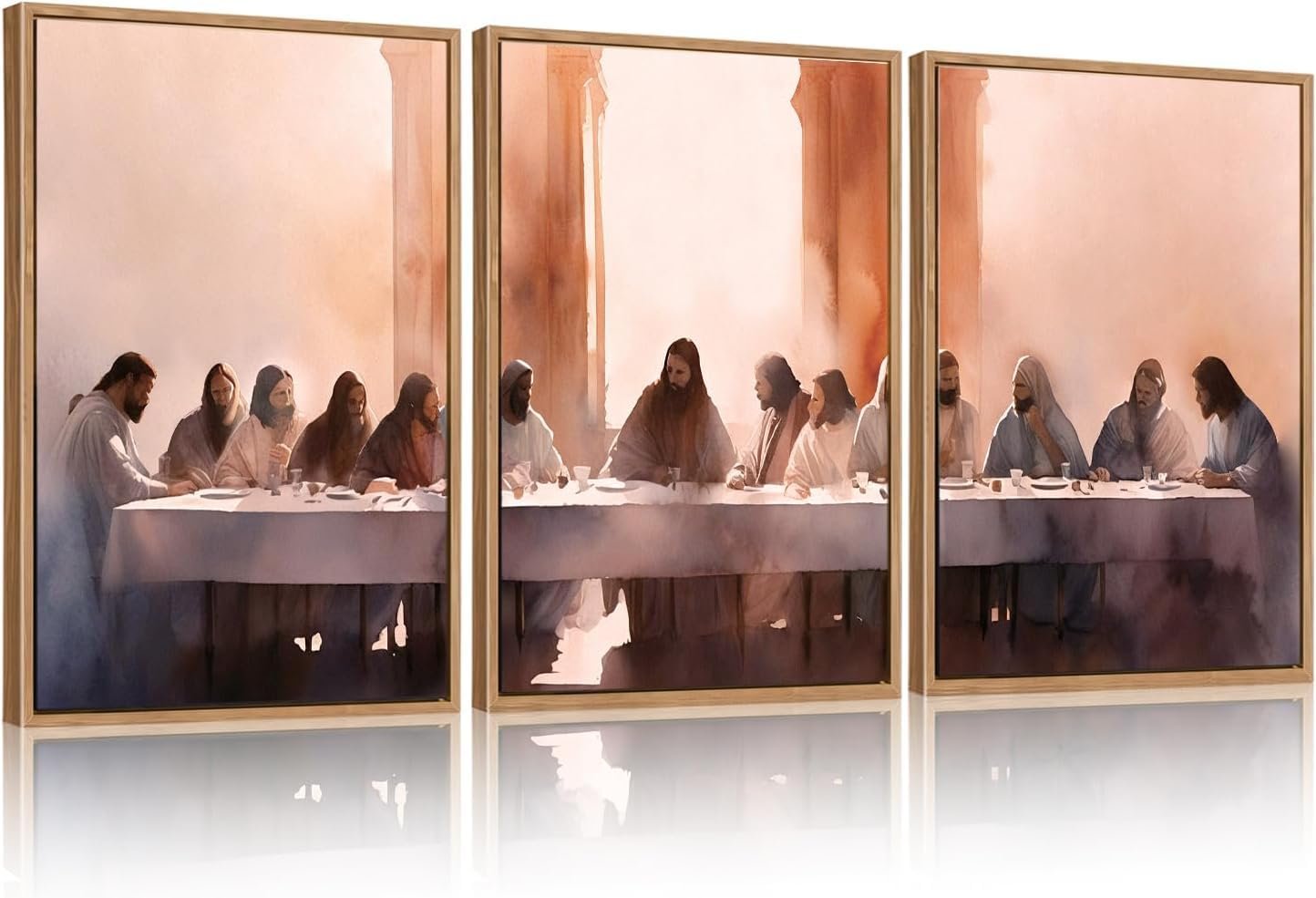 BINCUE 3 Stück Jesus Letztes Abendmahl Wandbilder mit Rahmen,Bibelgeschichte Wandkunst Kristentum,Vintage Christ Leinwand Bilder Jesus,Neutrale Spirituelle Religiöse Wanddeko Schlafzimmer Wohnzimmer - Image 1