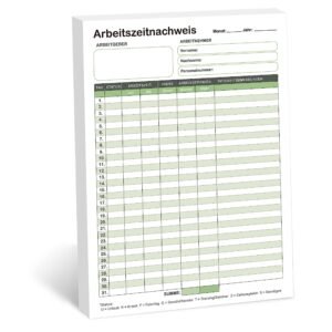 BIROYAL Stundenbuch für Arbeit, Arbeitszeitnachweis Block A4, Monatliche Stundenzettel Block für 31 Tage pro Blatt, Vorgedruckte Arbeitszeiterfassung für Kleinbetriebe, Stundennachweis - Image 1