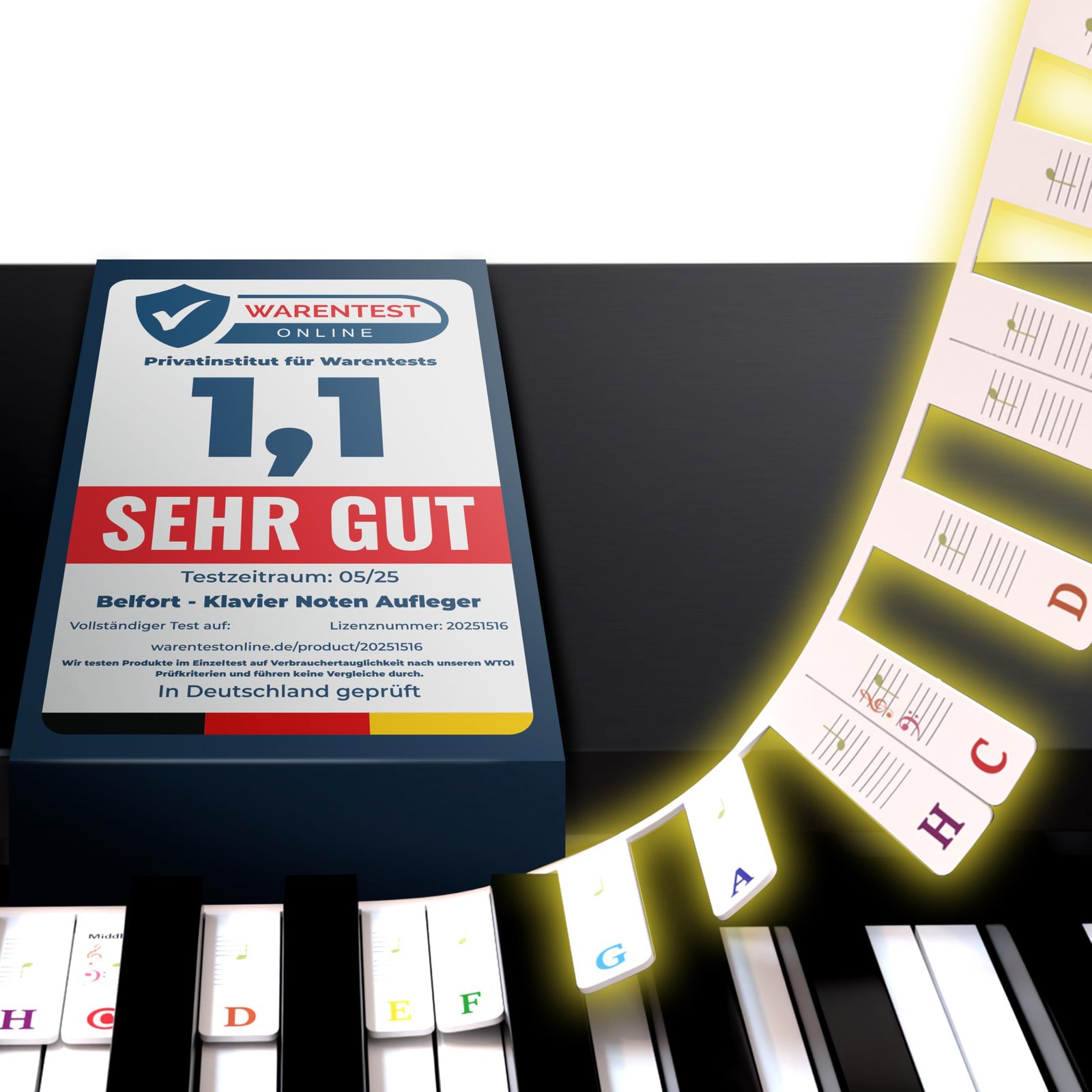 Belfort Klavier Noten Aufleger für Anfänger - bunt - Abnehmbare Silikon Tastenbeschriftung + eBook (keine Aufkleber nötig) Klavier Zubehör für 88 & 61-Tasten Piano/Keyboard - Image 1