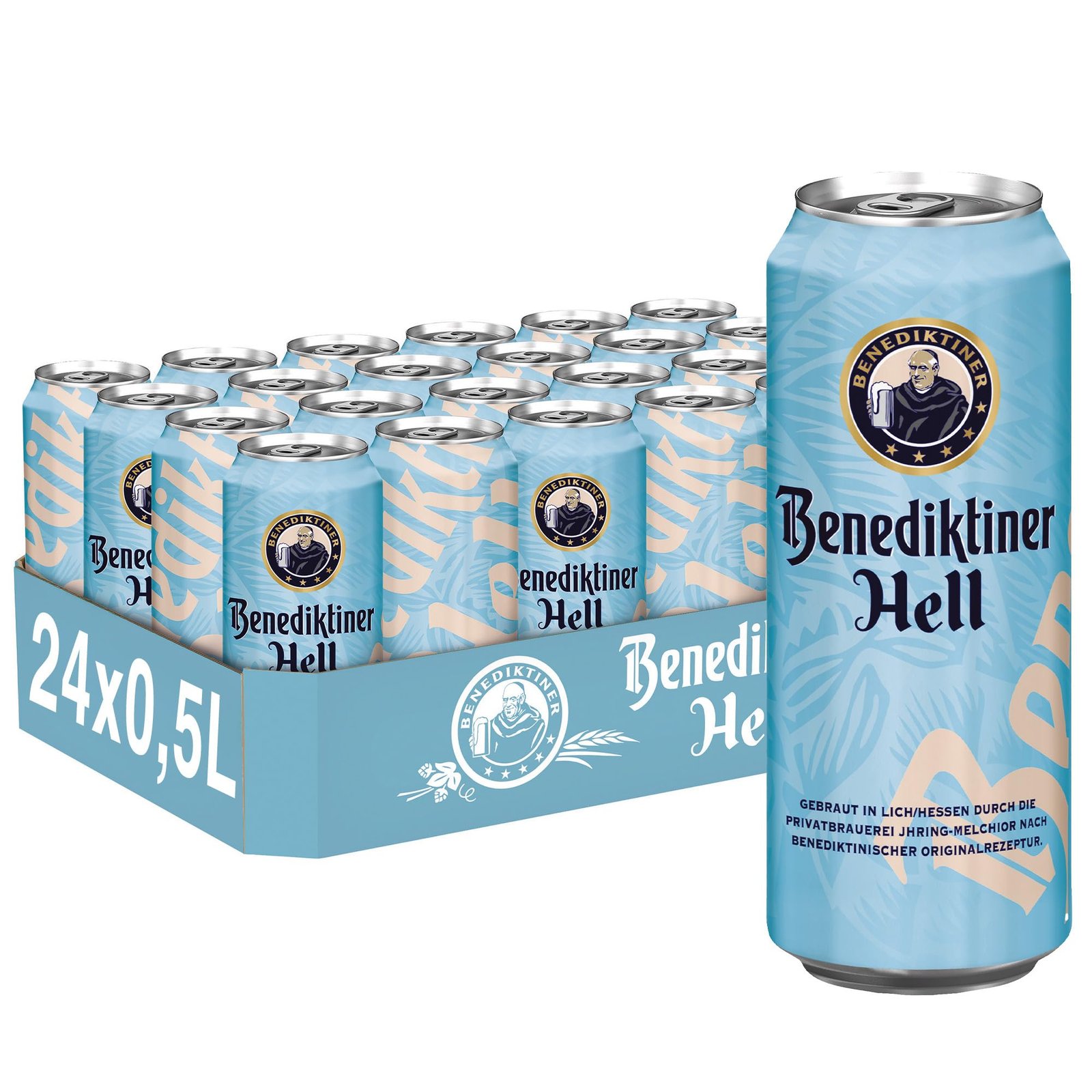 Benediktiner® Hell - Dosenbier (24x 0,5l) - Mildes helles Lager - Goldgelbe Farbe - Angenehme Malzsüße - Gebraut nach dem deutschen Reinheitsgebot - Image 1
