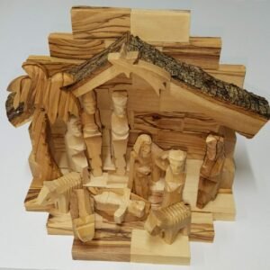 Bethlehem Gifts TM Miniatur-Krippenset aus Olivenholz, handgeschnitzt, 12 Teile, holz, Stable 4.5" and 2.75" Figurines - Image 1
