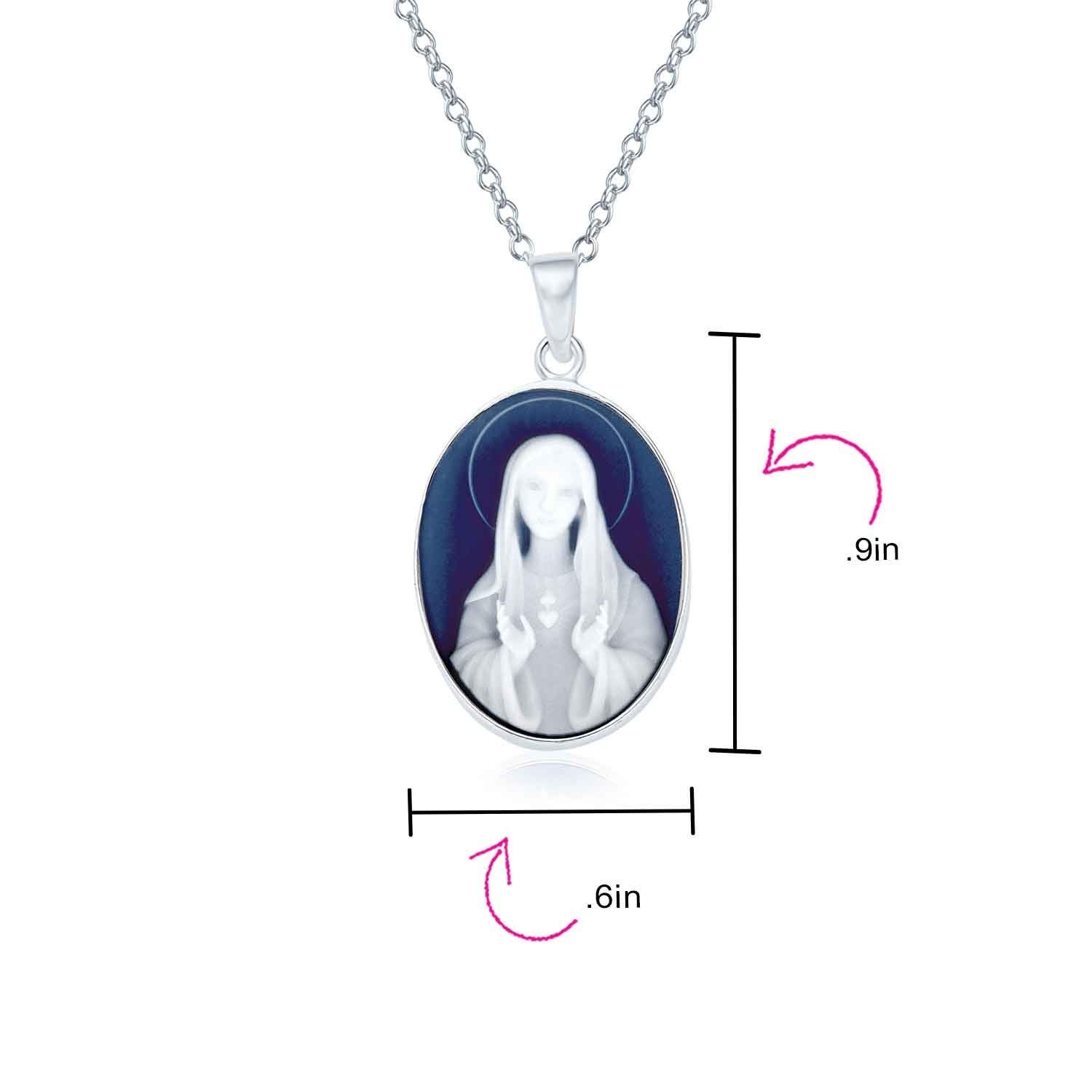 Bling Jewelry Personalisieren Sie Vintage-Stil Simuliert Blauen Achat Wundertätige Unser Lady Of Guadalupe Gesegnete Madonna Oval Virgin Mary Cameo Anhänger Halskette Für Frauen .925 Sterling Silber - Image 4