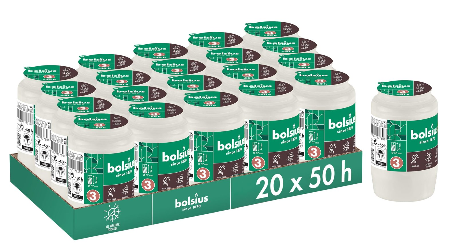 Bolsius Grablicht - Weiß - 20 Stk. - Länge Brenndauer 2 Tage - Trauerkerze & Gedenkstätte Kerzen - Sauberes Abbrennen - Ohne Palmöl - Image 1
