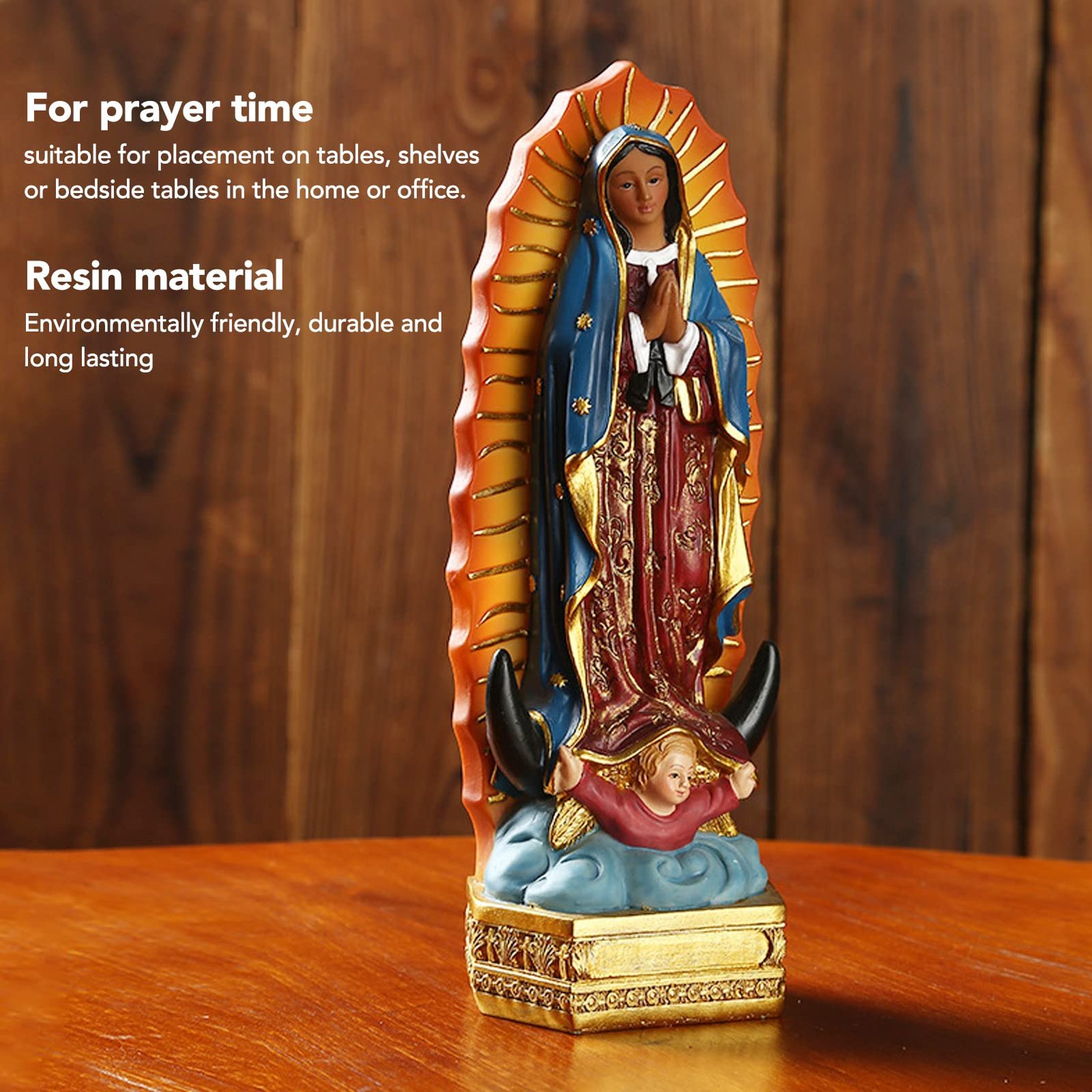 Buachois 7,9 Zoll Statue Unserer Lieben Frau von Guadalupe, Handbemalte Jungfrau-Maria-Figur aus Harz, katholische christliche religiöse Statue, Tischdekoration für den Gebetsraum im - Image 4
