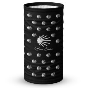 Buen Camino Halstuch Schwarz Weiß – Jakobsweg Multifunktionstuch mit Jakobsmuschel, Ultraleichtes Schlauchtuch für Damen & Herren, Geschenk für Pilger & Wanderer auf dem Camino de Santiago - Image 1