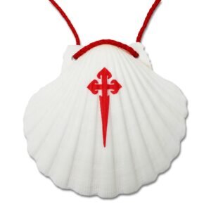 Buen Camino Jakobsmuschel mit rotem Kreuz – Original aus Spanien, Pilger-Symbol für den Jakobsweg, Muschel mit roter Kordel, Camino de Santiago Andenken - Image 1