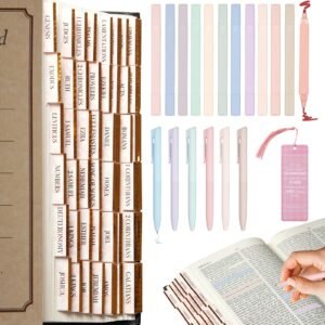 CANIPHA 12 Bibel-Textmarker ohne Blutung und 6 glatte Bibelstifte mit 96 laminierten Bibelregistern, Bibelstudienbedarf, Bibel-Markierungsregister für Frauen und Männer - Image 1