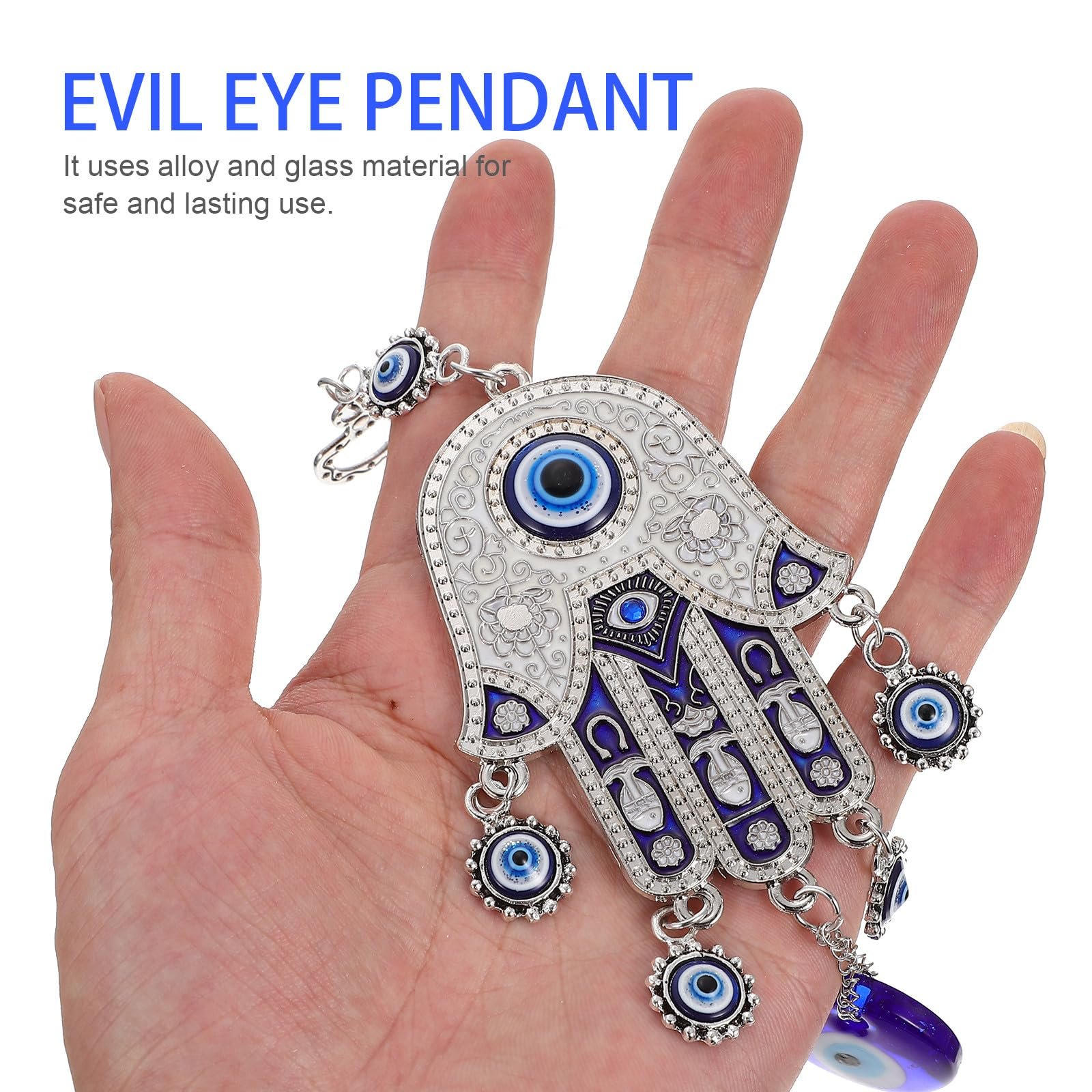 CATIEBYE Blauer Anhänger mit Bösem Blick und Hand der Fatima aus Legierung und Glas Leichtes Dekorationsobjekt für Schlüssel und Tür im Zuhause - Image 4
