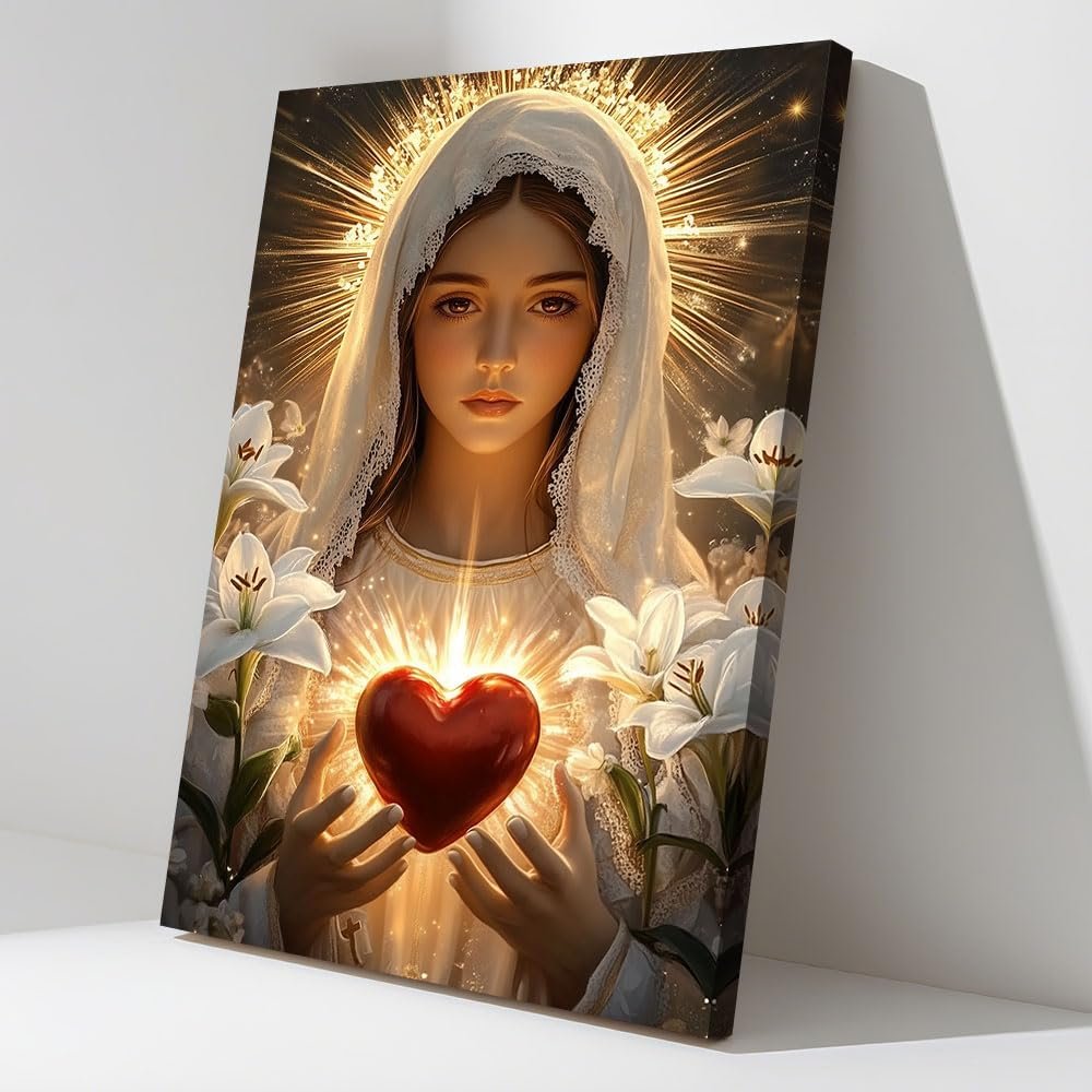 CCWACPP Wandbild der Jungfrau Maria, christliche Leinwandkunst, Bild der Heiligen Jungfrau von Guadalupe, religiöses Gemälde, gerahmt (30.00 x 45.00 cms) - Image 1