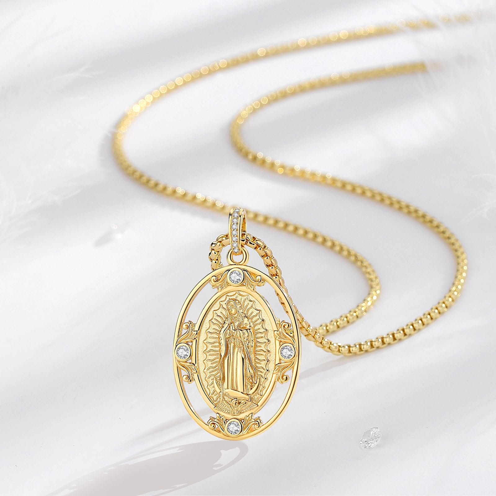 CELESTIA Heilige Maria Kette Damen Silber 925 Wundertätige Medaille Anhänger Vergoldete Mutter Gottes Madonna Medaille mit Gravur Christliche Geschenke Frauen Firmung Geschenk - Image 2