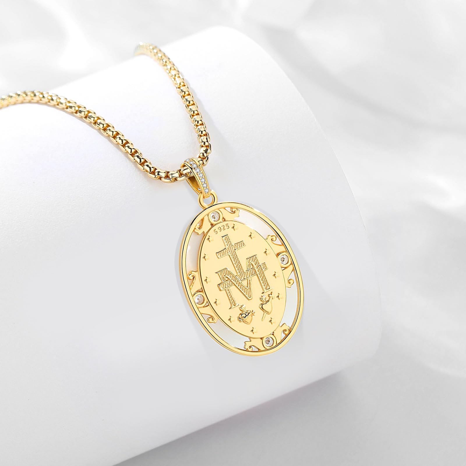 CELESTIA Heilige Maria Kette Damen Silber 925 Wundertätige Medaille Anhänger Vergoldete Mutter Gottes Madonna Medaille mit Gravur Christliche Geschenke Frauen Firmung Geschenk - Image 3