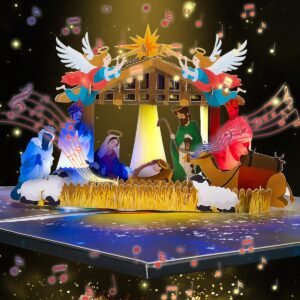 CNLITIHEKA Musikalische Weihnachtskarte mit Licht, Heilige Nacht, 3D Pop Up Weihnachtskarten mit Lichtern & Musik, für Männer, Frauen - Image 1