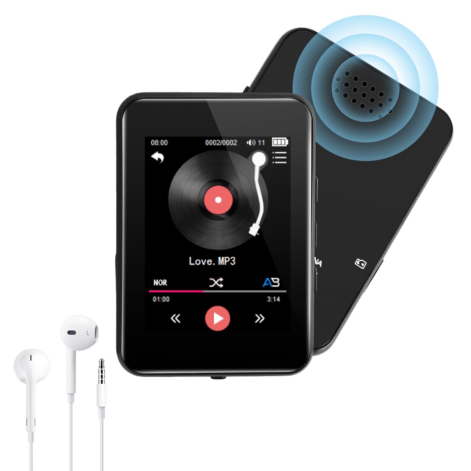 COVVY 72 GB MP3 Player, Musik-Player mit Bluetooth 5.2, eingebauter HD-Lautsprecher, FM-Radio, Sprachaufzeichnung, E-Book-Funktion, Kopfhörer enthalten, ideal für Sport - Image 1