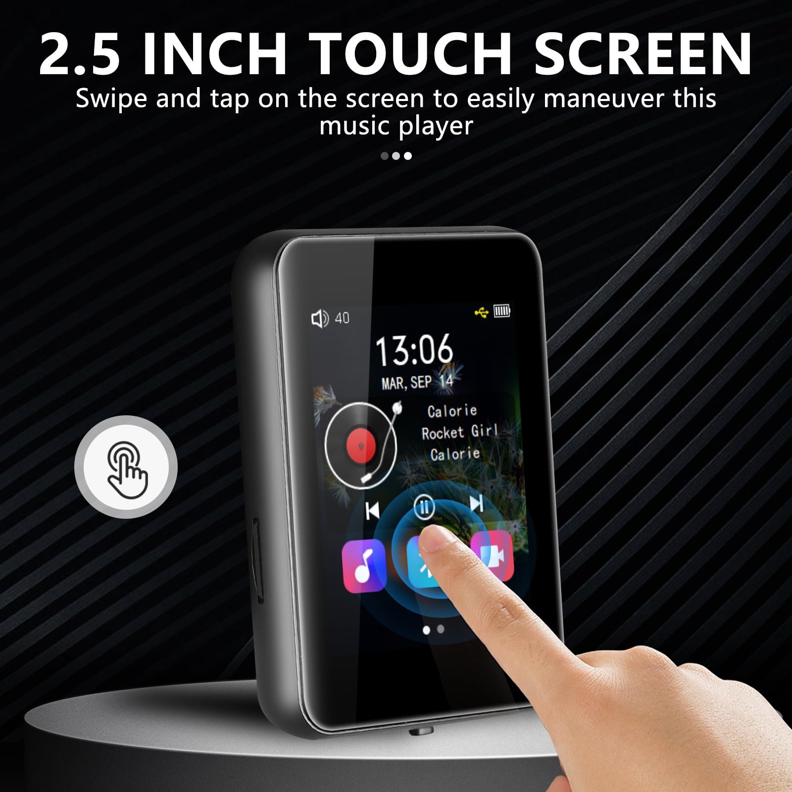 COVVY 72 GB MP3 Player, Musik-Player mit Bluetooth 5.2, eingebauter HD-Lautsprecher, FM-Radio, Sprachaufzeichnung, E-Book-Funktion, Kopfhörer enthalten, ideal für Sport - Image 3