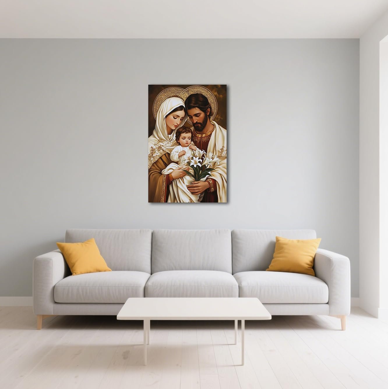CXHOSTENT Bilder der Heiligen Familie, katholische Kunst, Jesus und Jungfrau Maria, Leinwand, Wandkunst, Gott, Poster, christliche Malerei für Kirche, Büro, Dekoration, gerahmt (30.00 x 45.00 cms) - Image 2