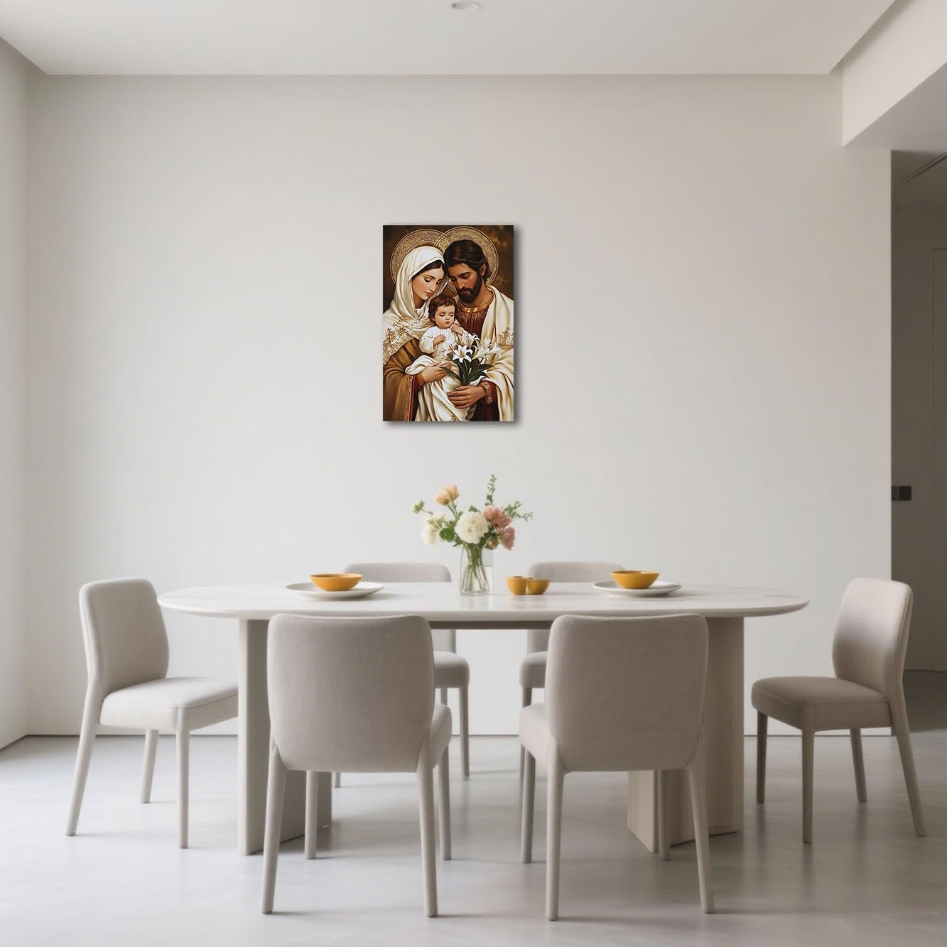 CXHOSTENT Bilder der Heiligen Familie, katholische Kunst, Jesus und Jungfrau Maria, Leinwand, Wandkunst, Gott, Poster, christliche Malerei für Kirche, Büro, Dekoration, gerahmt (30.00 x 45.00 cms) - Image 3