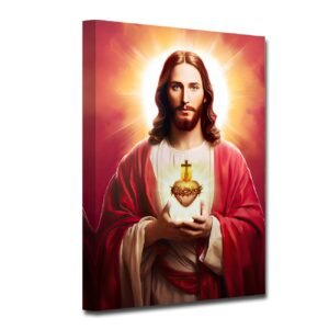 CXHOSTENT Leinwand-Wandbilder Heiliges Herz Jesu Bilder der Göttlichen Barmherzigkeit christlicher Gott Kunstdruck für spirituelles Gebet Raumdekor (A, 30.00 x 45.00 cms) - Image 1